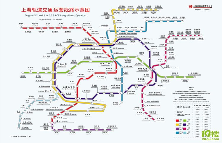 上海地铁1号线到9号线路线图(2008.1)